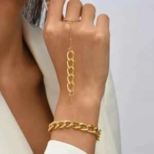 Gold Chain Ring Linked Bracelet